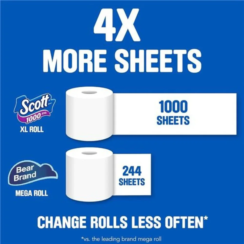 1000 Toilet Paper, 8 Rolls, Septic-Safe, 1-Ply Toilet Tissue